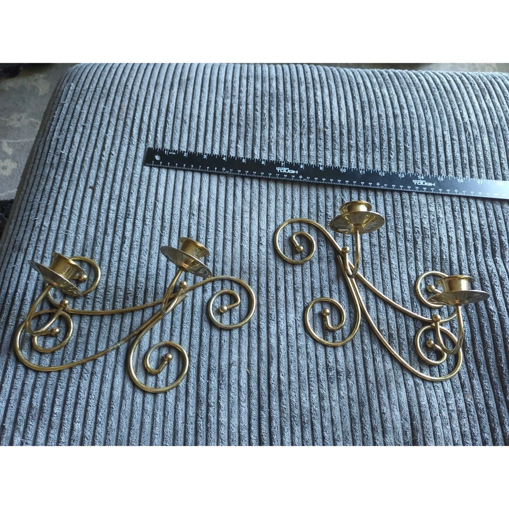 2 Vintage Brass Tone Scroll Wall Candle Sconces pair Home Interiors